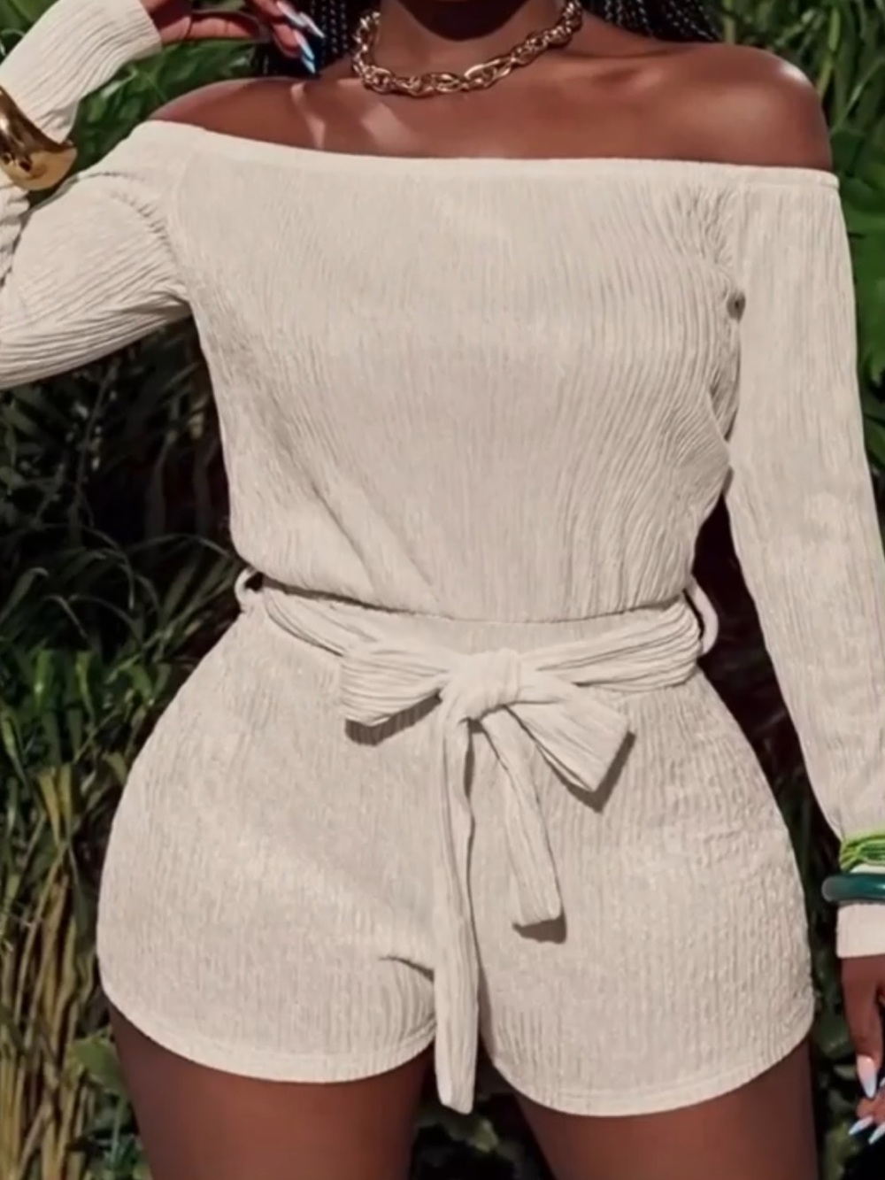 Women’s White Romper with Belt Tie